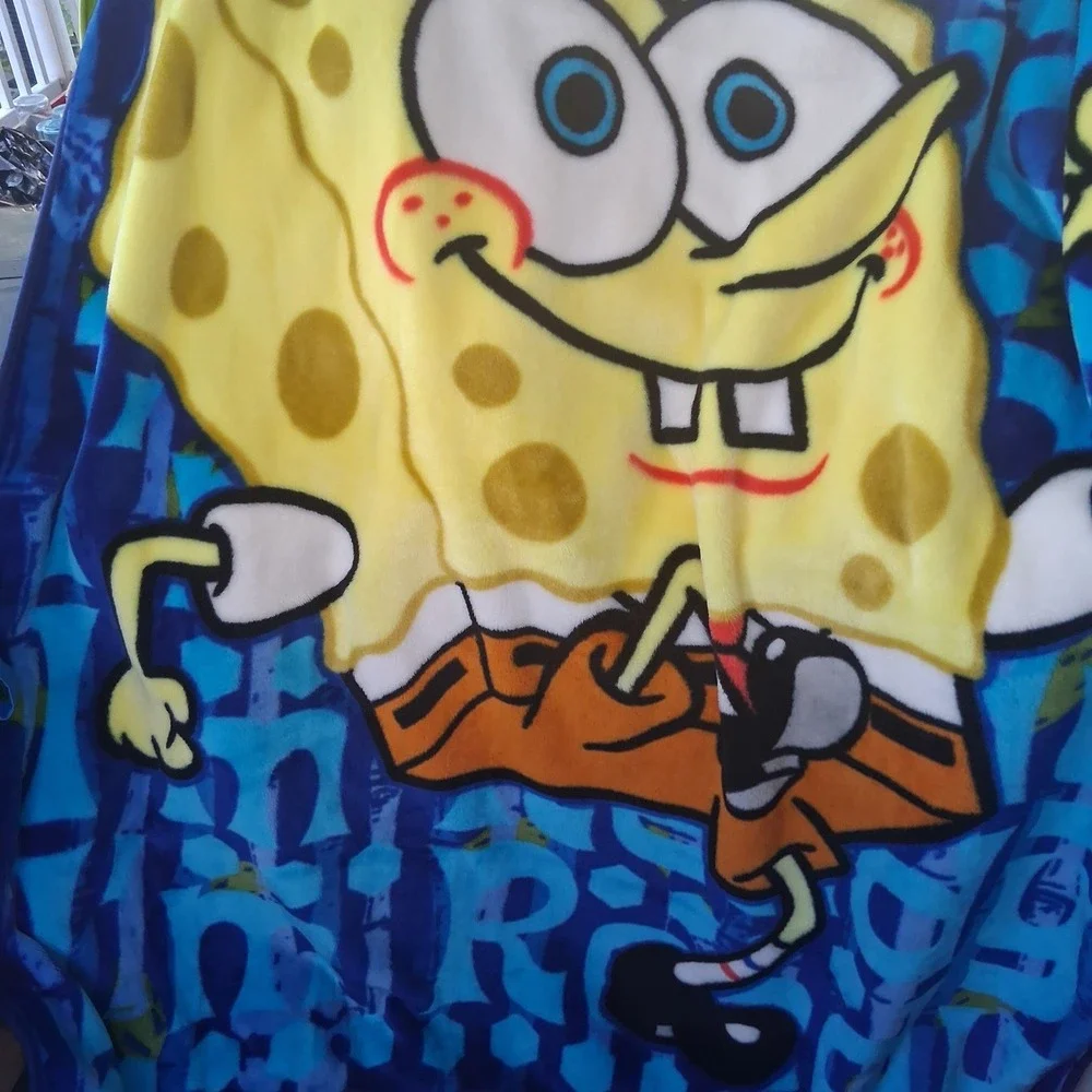 SpongeBob SquarePants Plush Throw Blanket The Northwest Company 2003 Blue Yellow